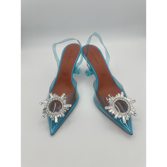 Amina Muaddi Shoes - Amina Muaddi Begum Glass Sling 70 Transparent Pvc  Sky Blue Size 39